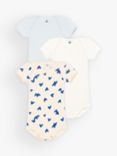 Petit Bateau Baby Heart Short Sleeve Bodysuits, Pack of 3, Blue/Multi