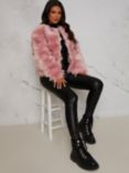 Chi Chi London Stripe Textured Faux Fur Jacket, Pink