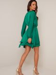 Chi Chi London Satin Wrap Mini Dress, Green