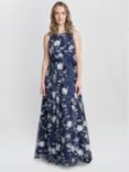 Gina Bacconi Judith Embroidered Sleeveless Maxi Dress, Navy/Multi