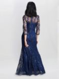 Gina Bacconi Jordana Beaded Illusion Sleeves Maxi Dress, Navy