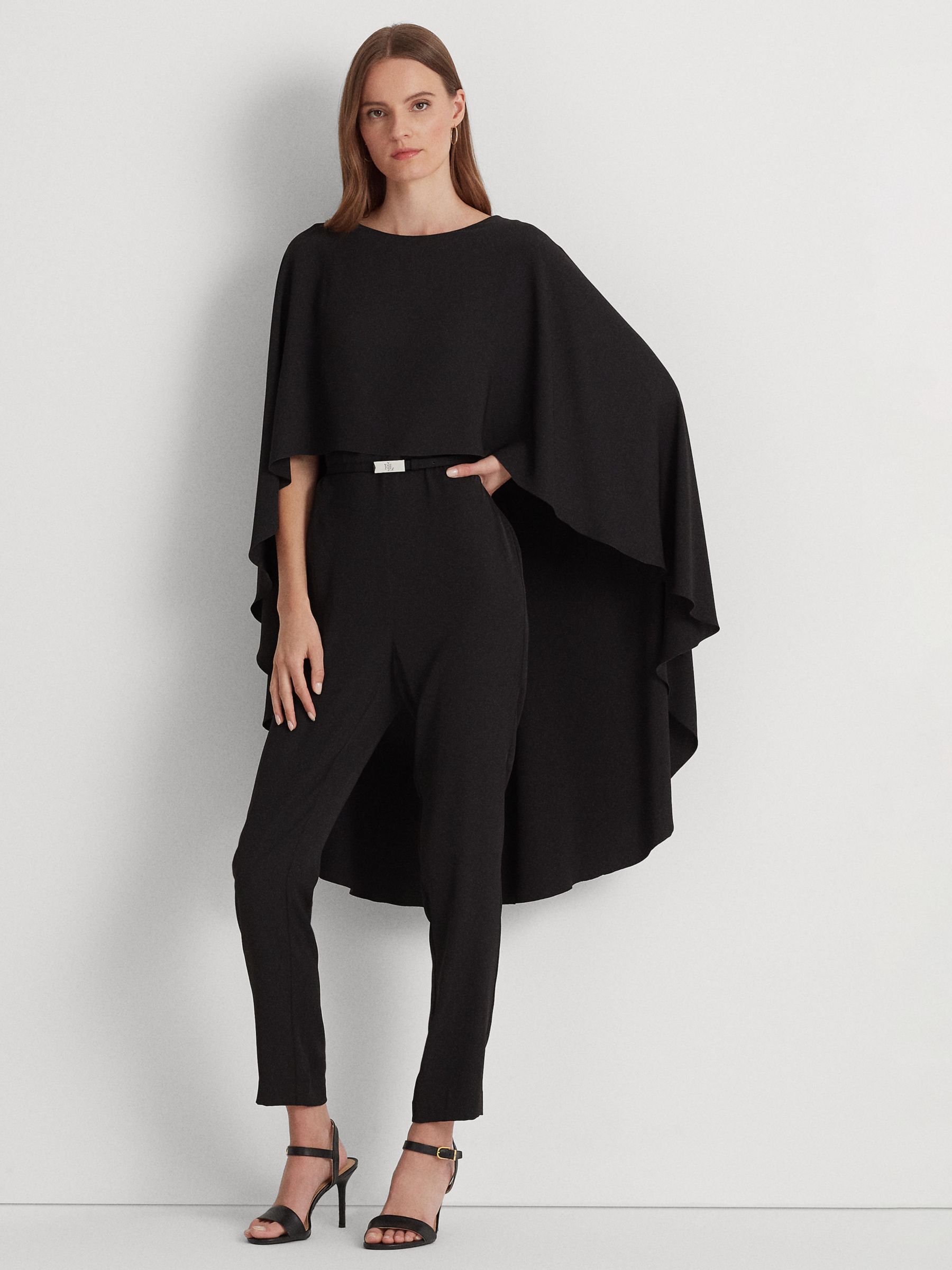 Ralph Lauren Jumpsuit Petite Size 10P Black Short Sleeve Leaf Print