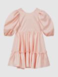 Reiss Kids' Toby Volume Puff Sleeve Tiered Dress, Pink