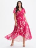 Scarlett & Jo Print Angel Sleeve Sweetheart Dress, Pink/Ivory