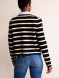 Boden Holly Cropped Stripe Knitted Jacket, Navy/Ivory