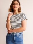 Boden Supersoft Striped Boat Neck T-Shirt, Ivory/Navy