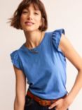 Boden Cotton Flutter Sleeve T-Shirt, Ebb & Flow Blue