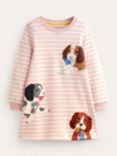 Mini Boden Kids' Stripe Dog Print Cosy Dress, Pink/Ivory, Pink/Ivory