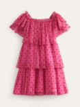 Mini Boden Kids' Heart Print Tiered Tulle Dress, Pink