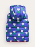 Mini Boden Kids' Tulips & Borg Reversible Gilet, Blue/Heron Tulips