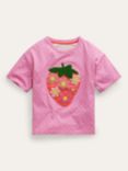 Mini Boden Kids' Strawberry Boucle Relaxed T-Shirt, Pink