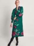 Monsoon Lyra Floral Embroidered Midi Dress, Green/Multi