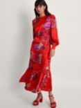 Monsoon Esme Floral Tea Dress, Red/Multi