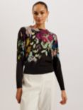 Ted Baker Magarit Wool and Cashmere Blend Floral Jumper, Black/Multi