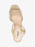 Dune Molten Platform and Block Heel Fabric Sandals, Natural