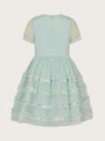 Monsoon Kids' Floral Embroidered Lace Tape Occasion Dress, Aqua