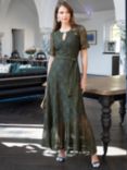 HotSquash Keyhole Asymmetric Hem Lace Maxi Dress, Khaki/Teal