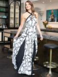 HotSquash Halterneck Contrast Panels Maxi Dress, Black/White