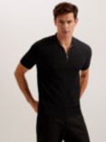 Ted Baker Palton Textured Zipped Polo Shirt, Black