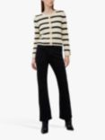 French Connection Marloe Striped Rib Knit Cardigan, Classic Cream/Black