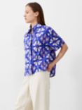 French Connection Dory Birdie Linen Blend Shirt, Royal Blue/Multi