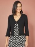 Yumi Tie Up Frill Hem Ribbed Cardigan, Black