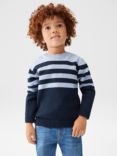 Mango Baby Liam Colour Block Stripe Jumper, Navy