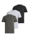 AllSaints Brace Short Sleeve Crew T-Shirt, Pack of 3, Grn/Gry Mrl/Jt Blk