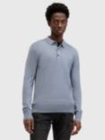 AllSaints Mode Merino Regular Fit Long Sleeve Polo Shirt, Dusty Blue