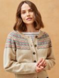 Brora Merino Wool Fairisle Yoke Cardigan, Almond