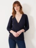 Crew Clothing Blouson Sleeve Jersey Wrap Top, Navy