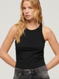 Superdry Ruched Cropped Tank Top, Black