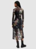 AllSaints Hanna Sanibel Print Funnel Neck Midi Dress, Black