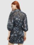 AllSaints Harlee Caladesi Print Ruffle Mini Dress, Petrol Blue