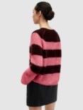AllSaints Lana Mohair Blend Striped Jumper, Poppy Pink/Red