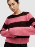 AllSaints Lana Mohair Blend Striped Jumper, Poppy Pink/Red