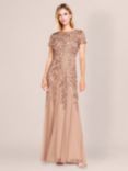 Adrianna Papell Beaded Godets Detail Maxi Dress, Rose Gold