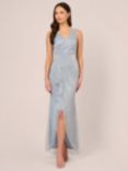 Adrianna Papell Metallic Mesh Cascade Maxi Dress, Sky Blue