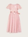 Monsoon Kids' Giselle Floral Sequin Embellished Occasion Dress, Dusky Pink