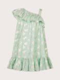 Monsoon Kids' Unicorn Foil Frill One Shoulder Tiered Dress, Aqua