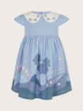 Monsoon Baby Chambray Floral Dress, Blue