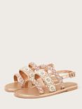 Monsoon Kids' Pearly Beaded Flower Sandals, Rose Gold