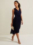 Phase Eight Petite Cressida Pleated Midi Dress, Navy