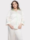 Chelsea Peers Curve Satin Jacquard Stripe Long Pyjama Set, Off White