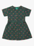 Little Green Radicals Baby Organic Cotton Cherries Button Through Dress, Olive/Multi