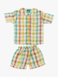 Little Green Radicals Kids' Rainbow Double Cloth Button Through Pyjamas Short Set, Rainbow Check