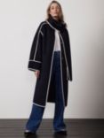 Mint Velvet Wool Blend Longline Scarf Coat, Blue Navy