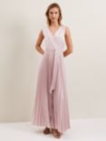 Phase Eight Bonnie Pleated Faux Wrap Maxi Satin Dress, Pink