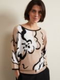 Phase Eight Laurie Ink Floral Knitted Top, Camel/Multi