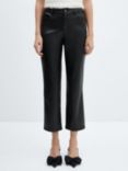 Mango Lille Leather Effect Straight Trousers, Black